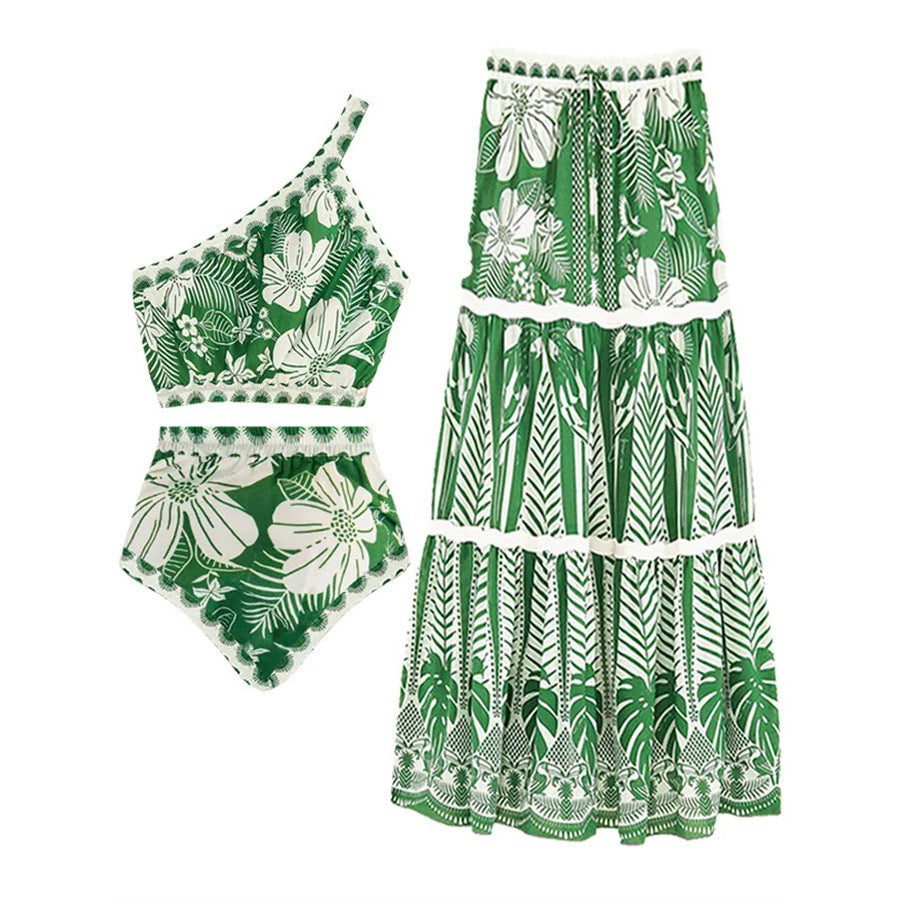 
                      
                        Boho Print One Shoulder Top Bottoms and Skirt Set
                      
                    