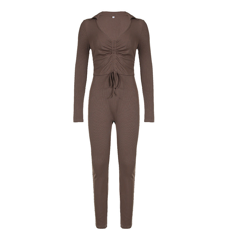 
                      
                        Long Sleeve Ruched Front Jumpsuit
                      
                    