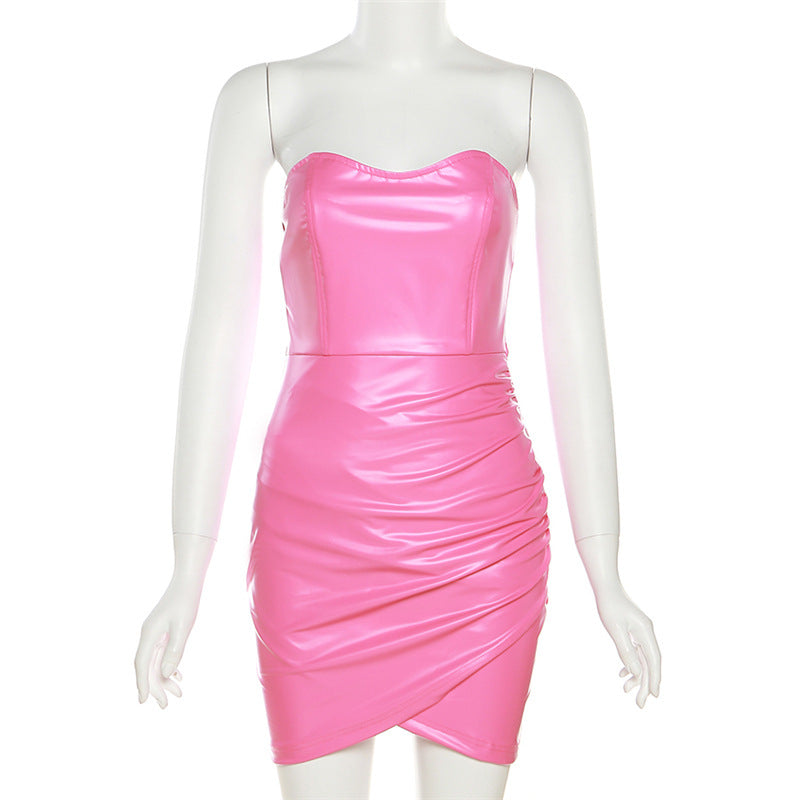 
                  
                    Tube Ruched PU Mini Dress
                  
                