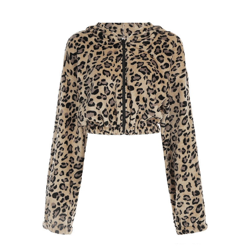 Cropped Animal Print Fleece Hoodie