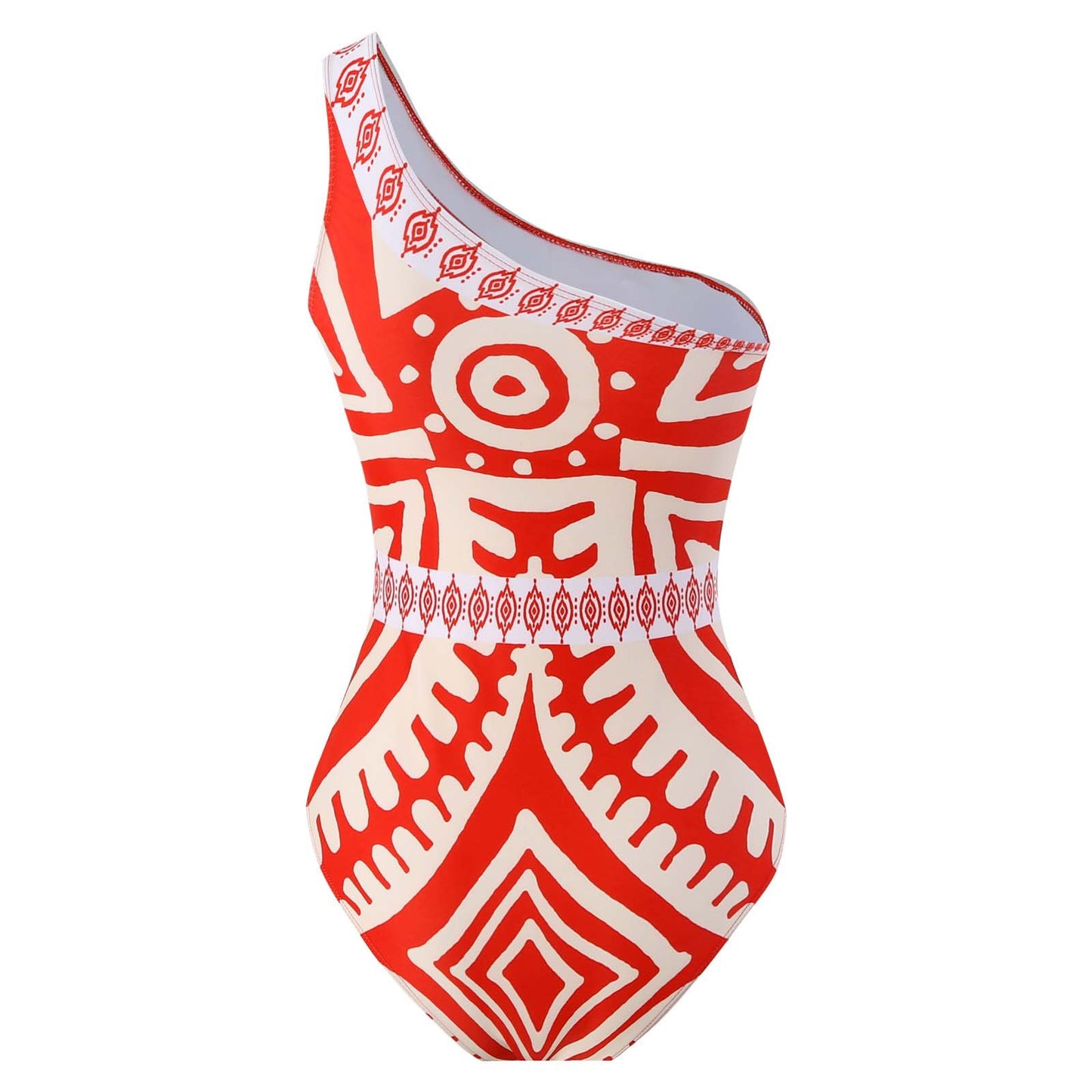 One Shoulder Abstract Print Swimsuit