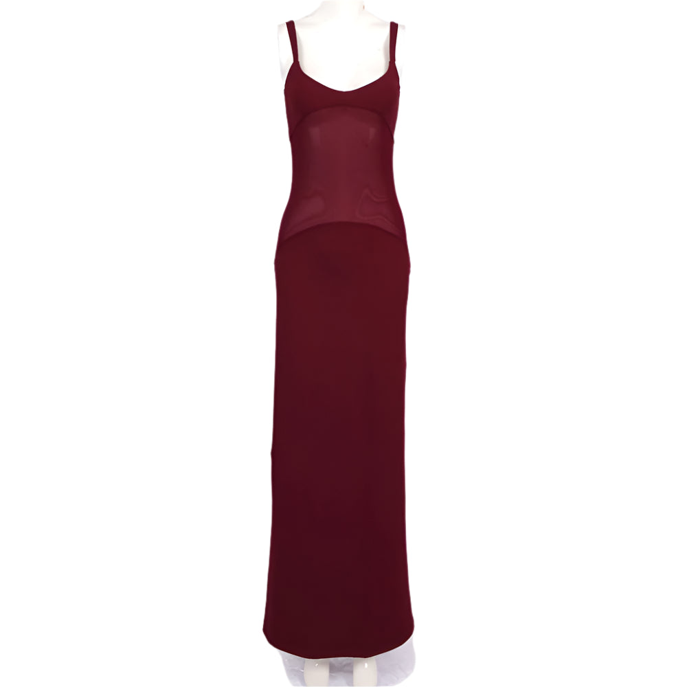 Drop Waist Mesh Cut Out Sleeveless Maxi