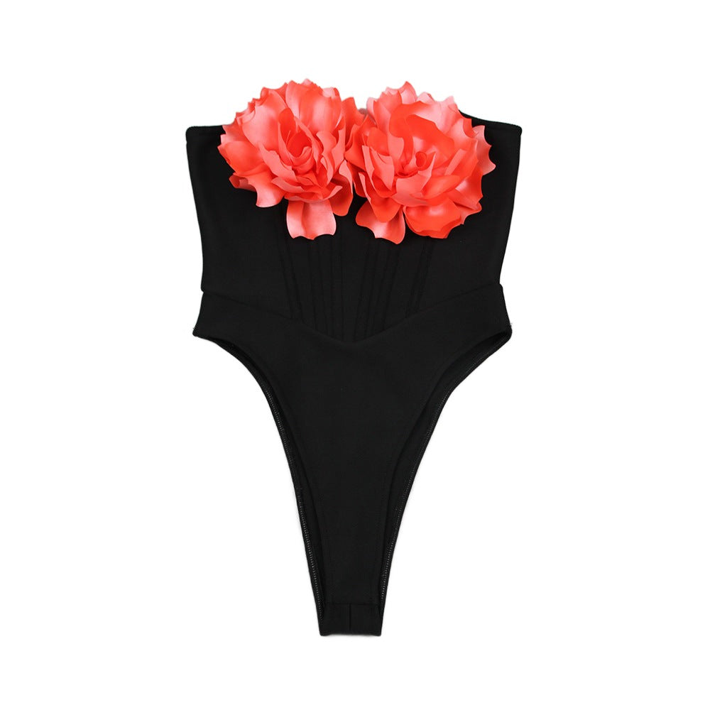 
                      
                        3-D Flower Strapless One Piece Swimsuit
                      
                    