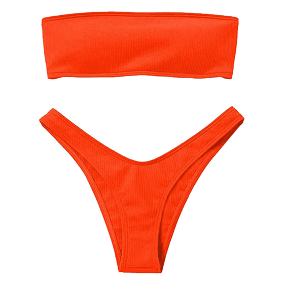 Strapless Top Ribbed Bikini Set