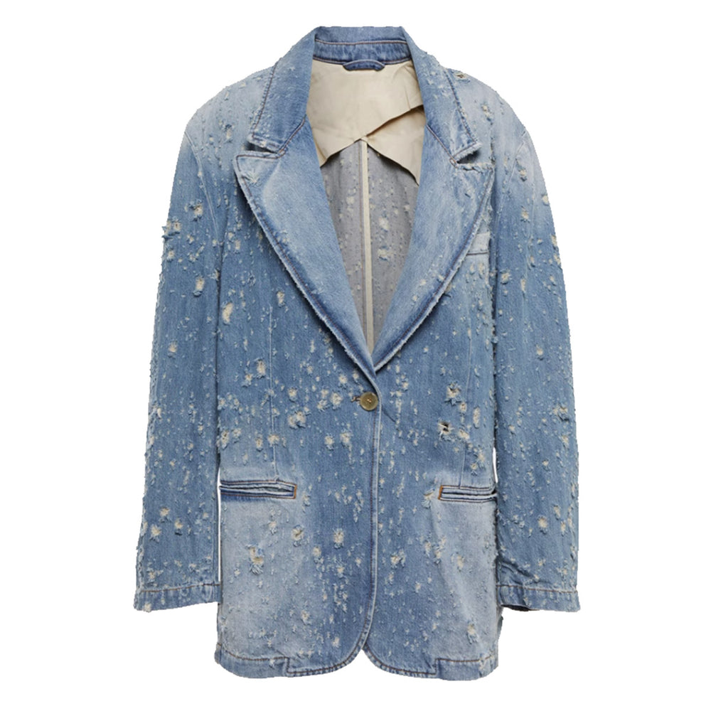 
                      
                        Bleach Washed Distressed Denim Blazer
                      
                    