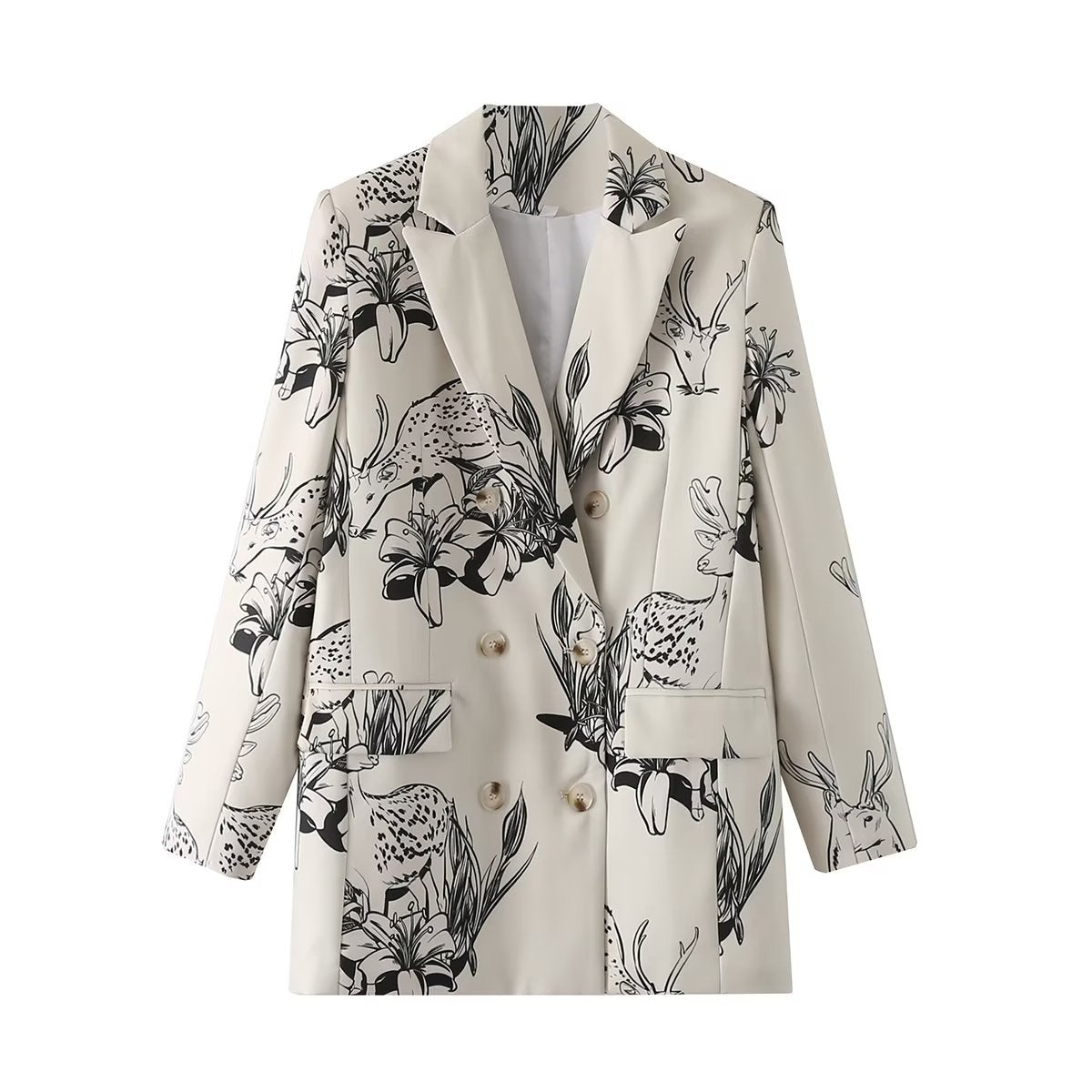 Floral Print Long Sleeve Double Breasted Blazer