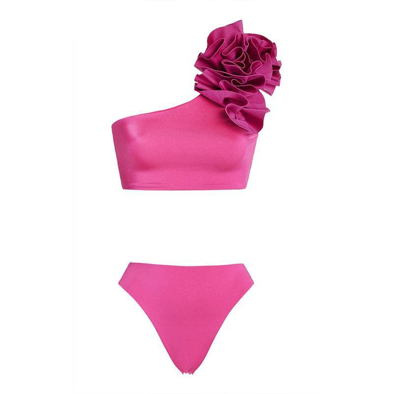 One Shoulder 3-D Accent Bikini Set