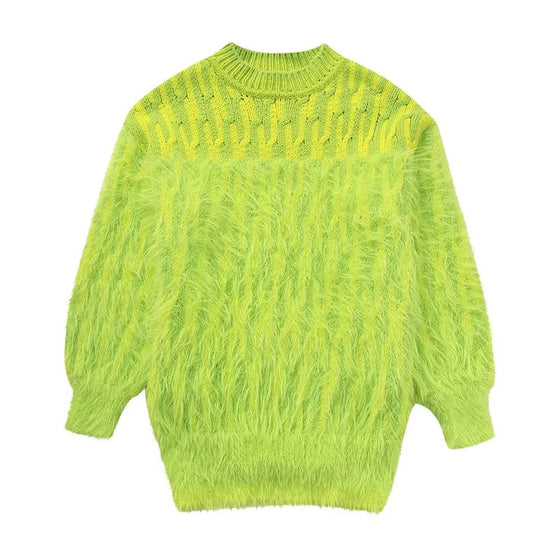 Fuzzy Texture Crewneck Long Sleeve Sweater