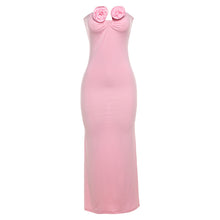  Strapless Rosette Scoop Neck Maxi Dress