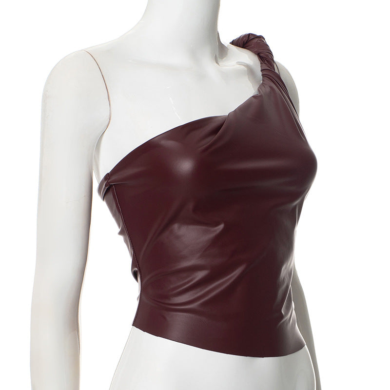 
                  
                    One Strap Faux Leather Top
                  
                