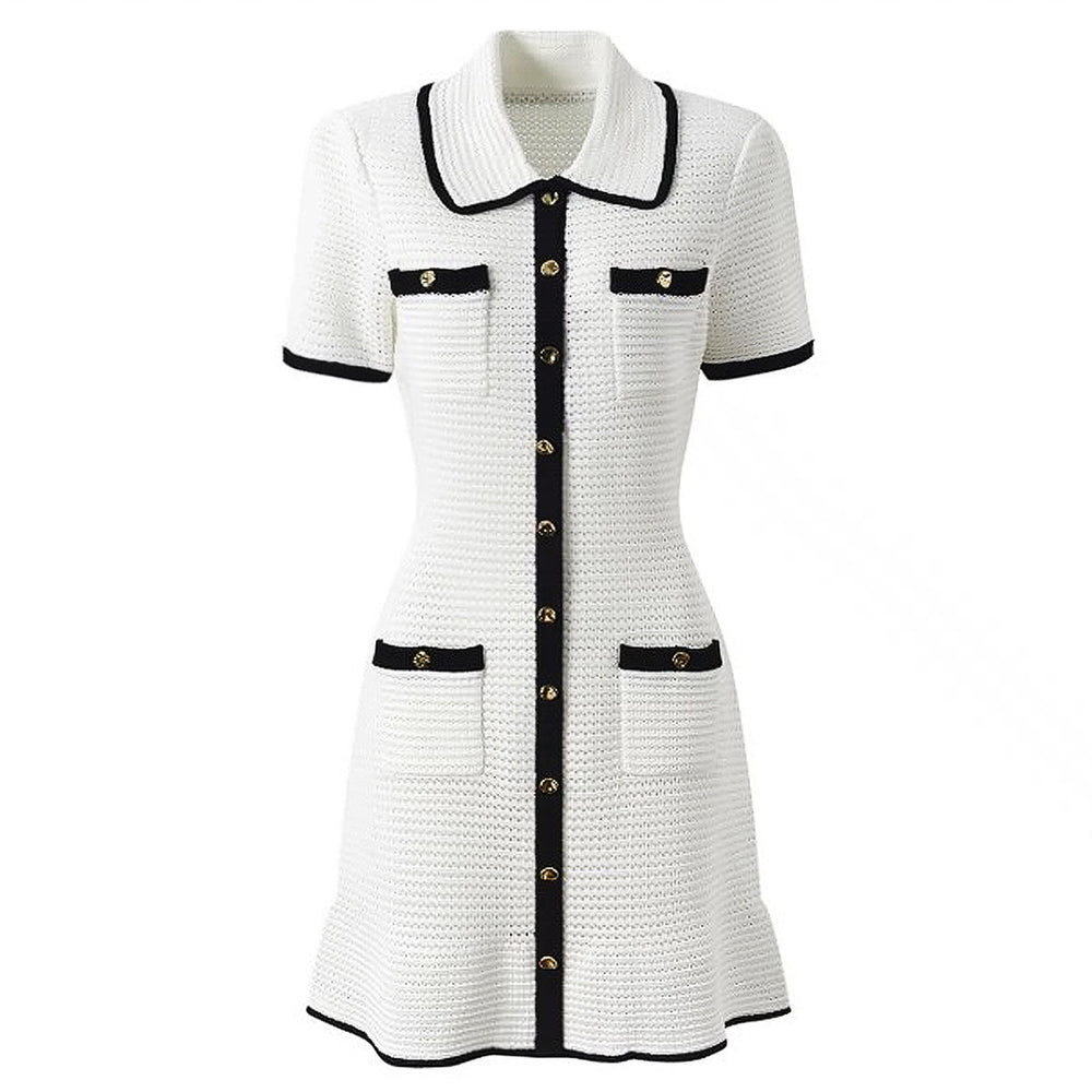 Collared Short Sleeve Button Down Knit Mini Dress