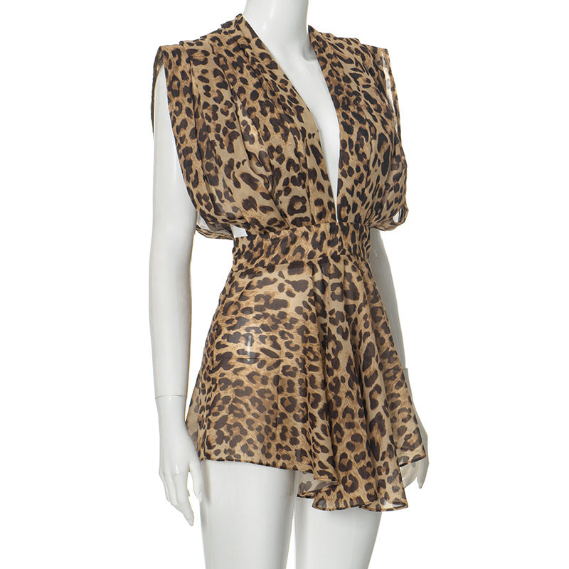 
                      
                        Deep V Leopard Print Sleeveless Mini Dress
                      
                    