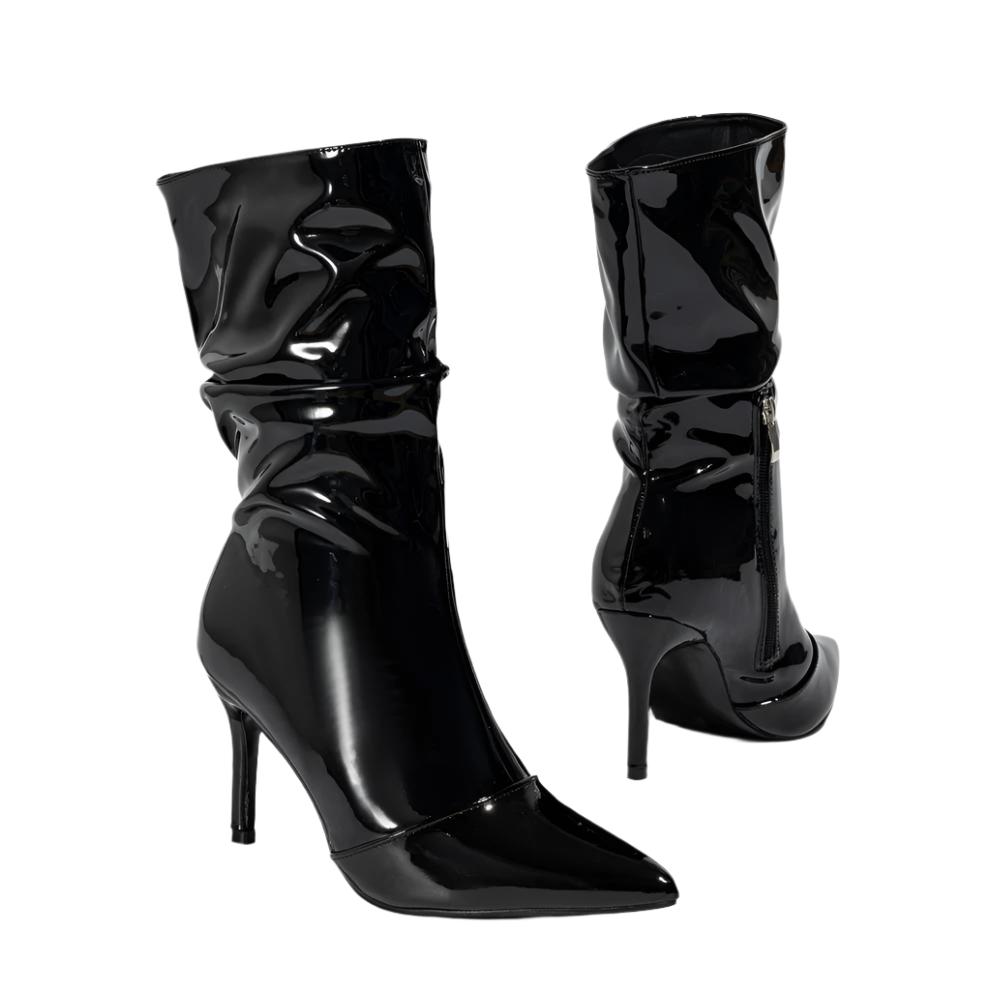 High Heel Patent Leather Pointy Toe Ankle Boots