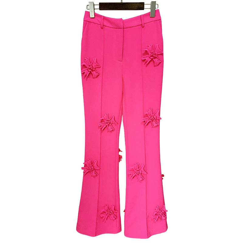 Three-Dimensional Floral High Waist Dress Pants