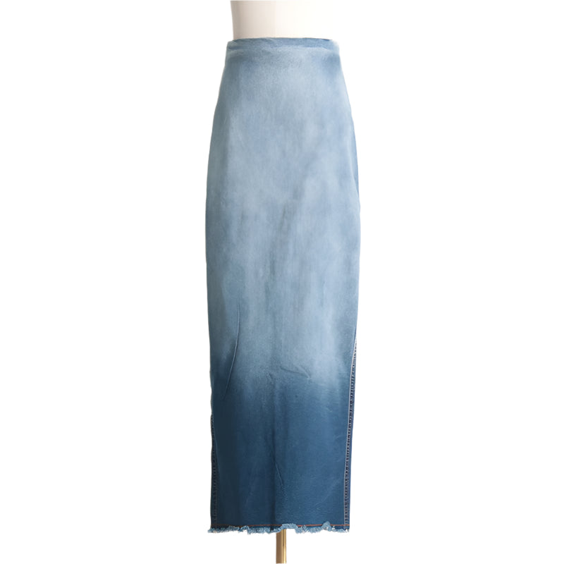 Ombre High Waist Denim Pencil Skirt