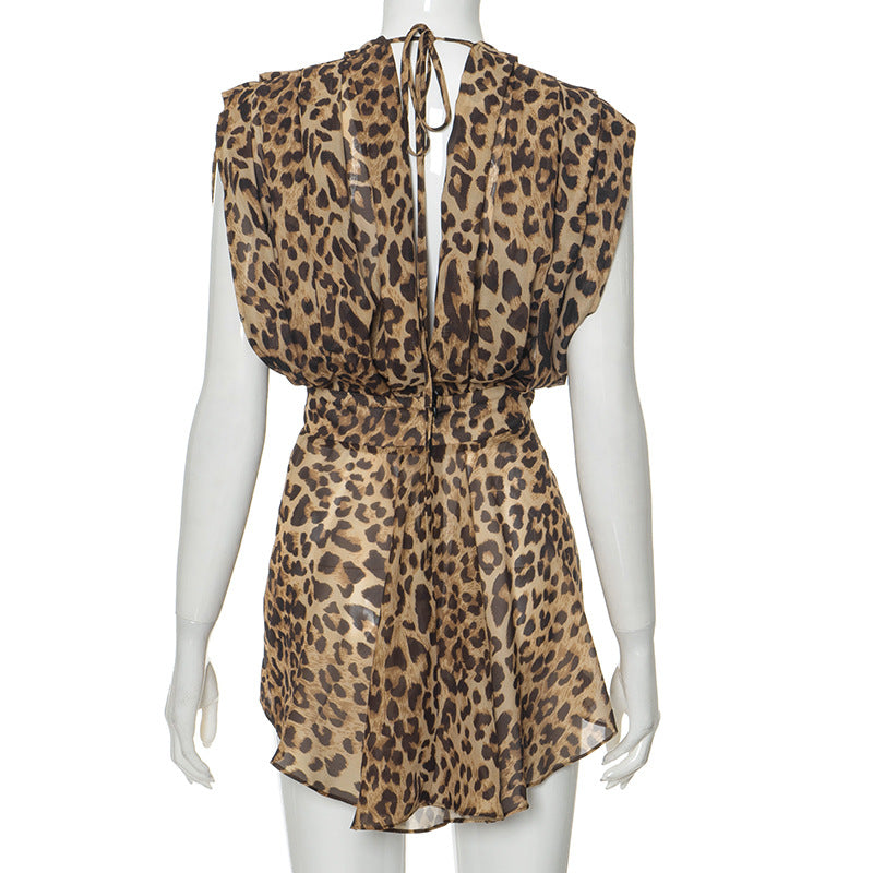 
                      
                        Deep V Leopard Print Sleeveless Mini Dress
                      
                    