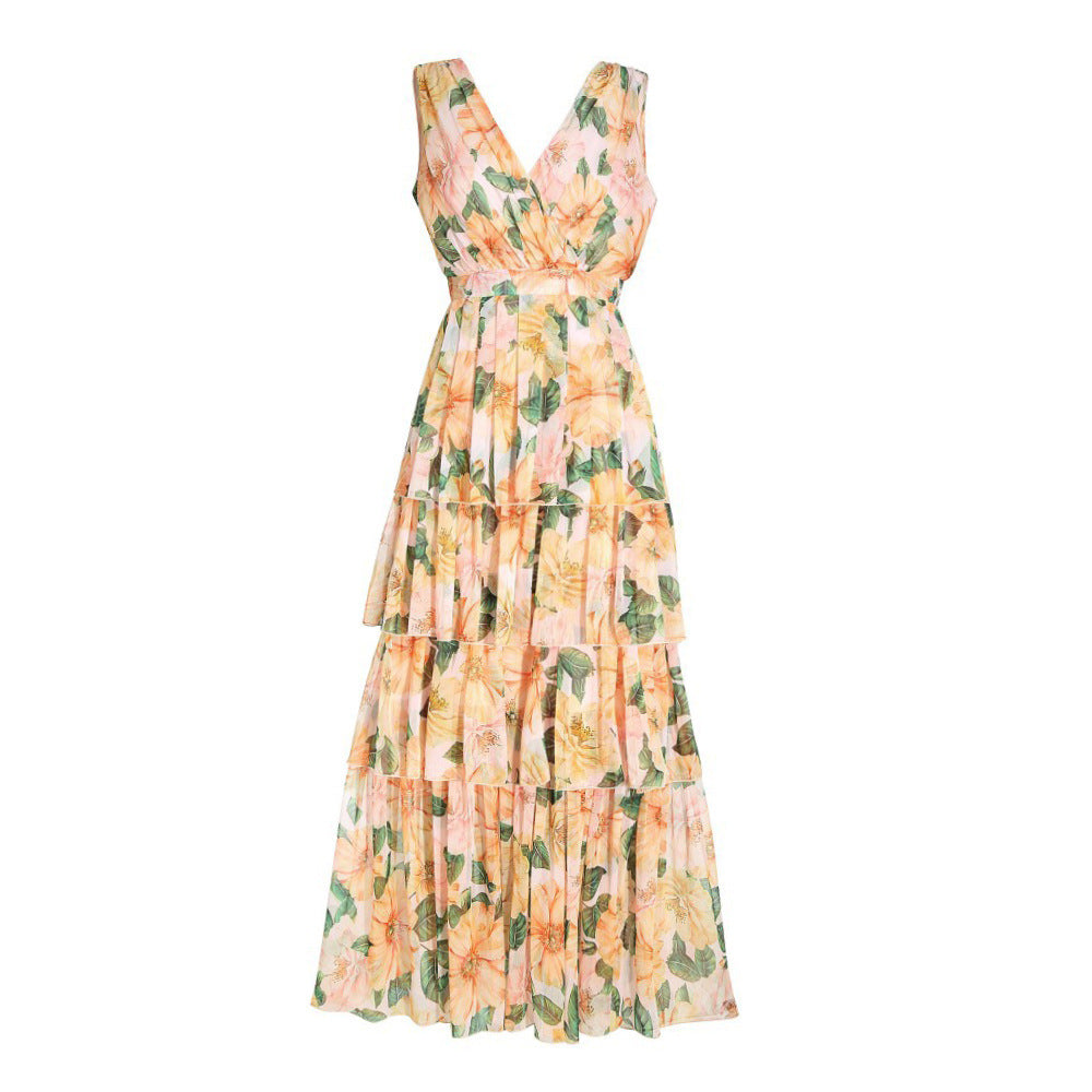 
                      
                        Floral Print Sleeveless V-Neck Tiered Maxi Dress
                      
                    