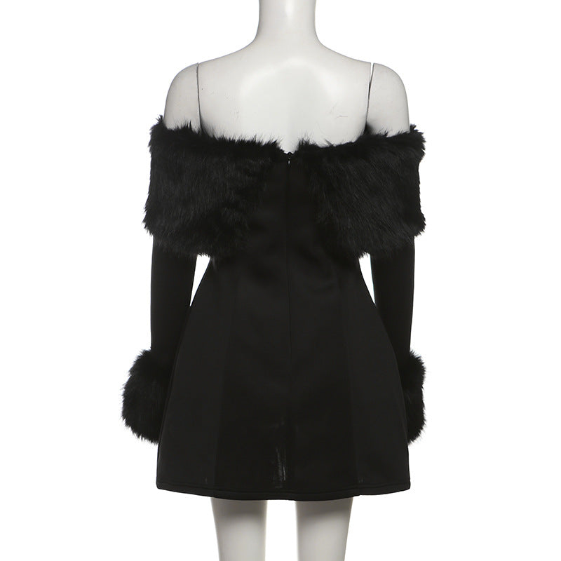 
                  
                    Off the Shoulder Fur Trim Mini Dress
                  
                