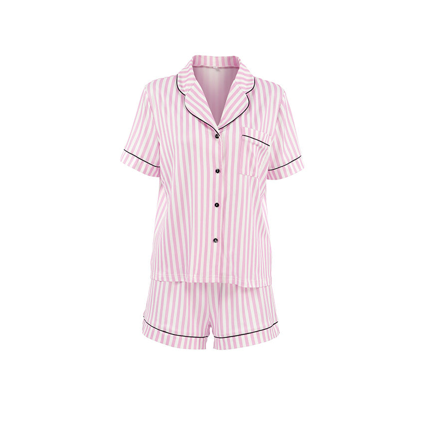 Pink and White Stripe Black Trim Pajama Set