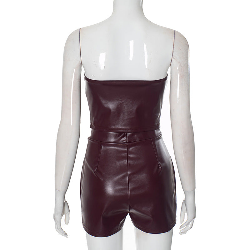 
                  
                    Strapless Faux Leather Tube Top and Exposed Zipper Skort
                  
                