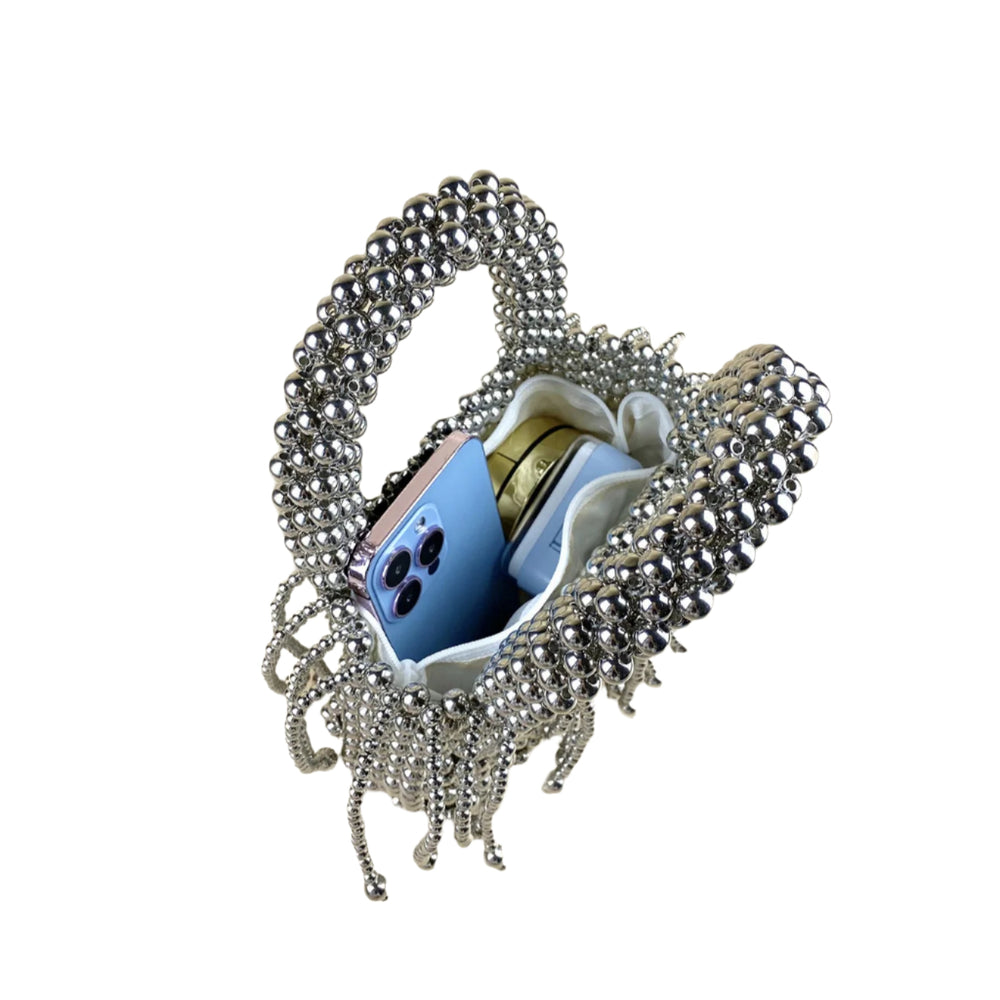 
                  
                    Silver Beaded Tassel Mini Bag
                  
                