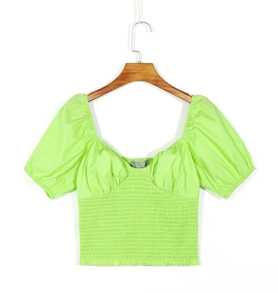 Puffy Sleeve Shirred Bodice Top