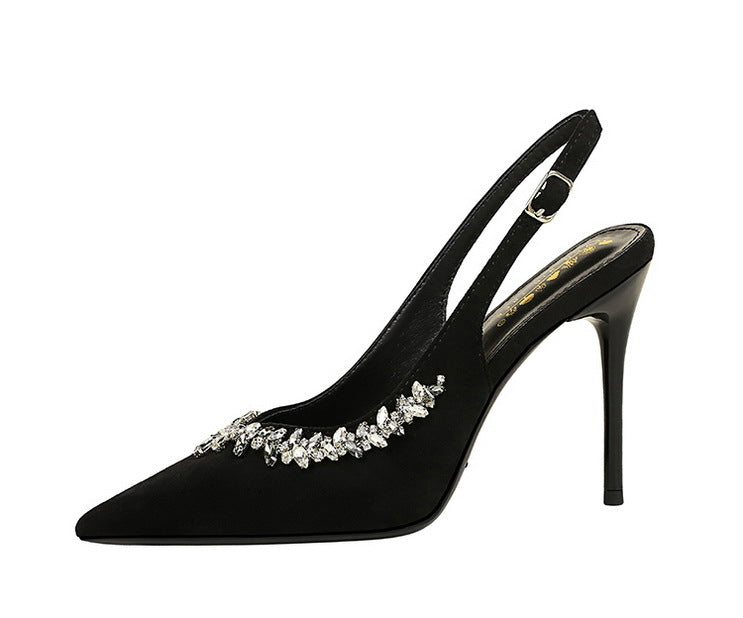 
                  
                    Pointed Toe Rhinestone Shallow Mouth Suede Heels
                  
                
