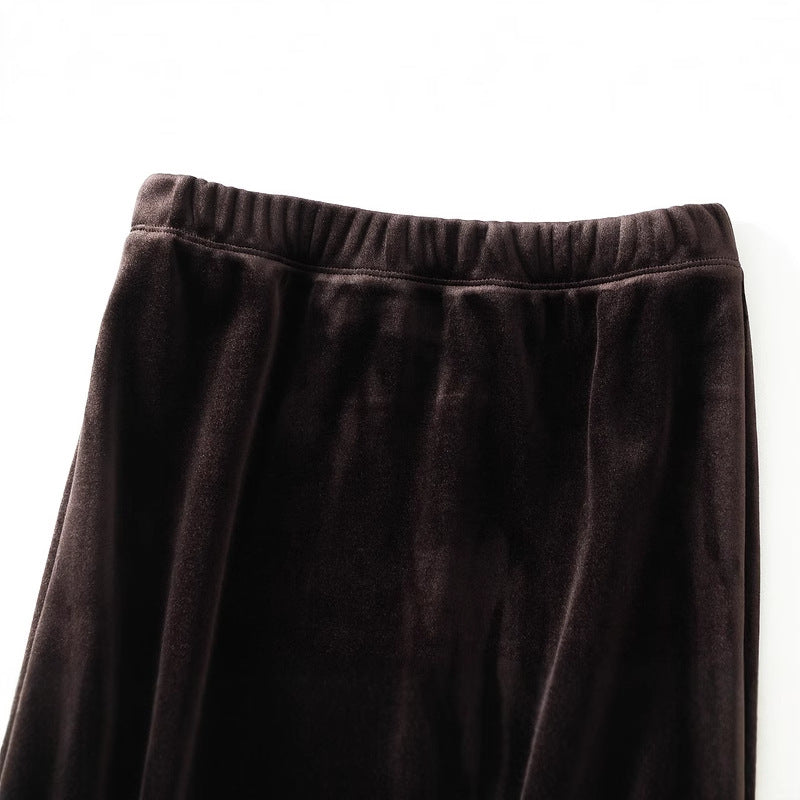 Fishtail High Waist Midi Velvet Skirt