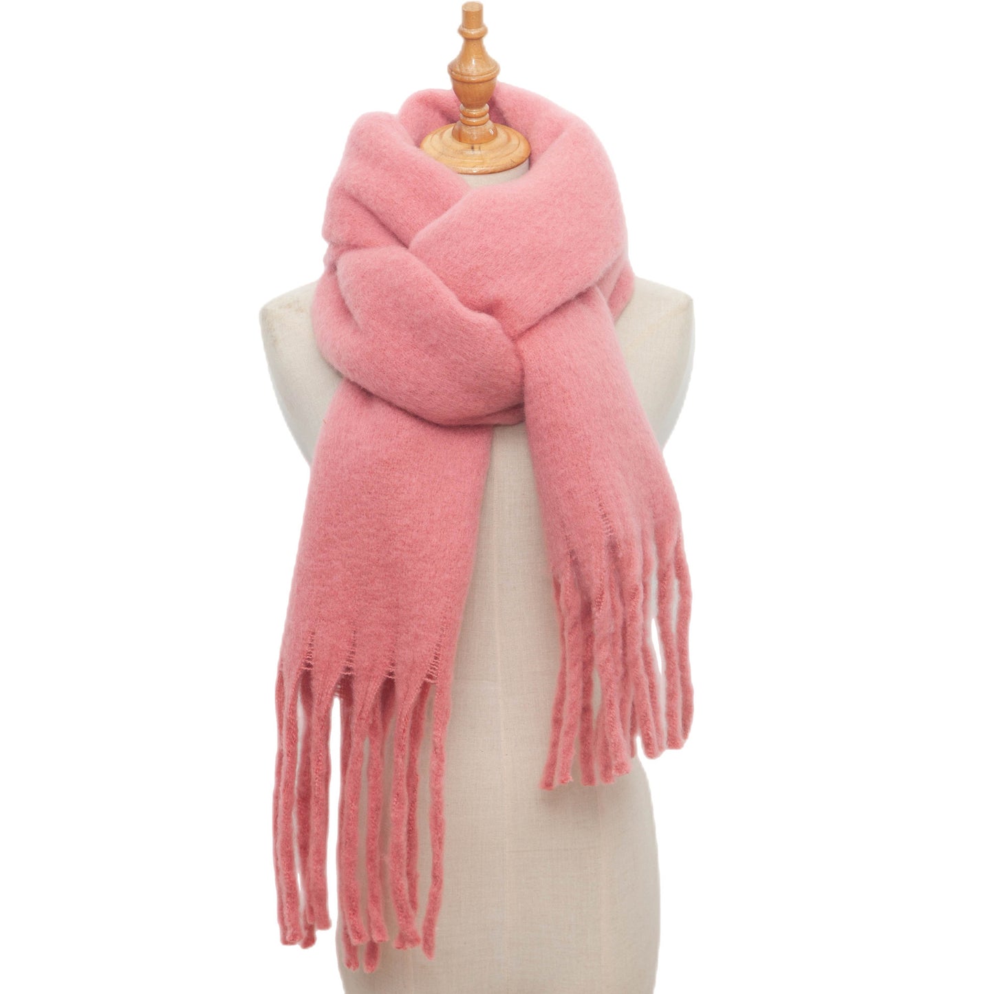 Fringe Trim Wide Knit Scarf