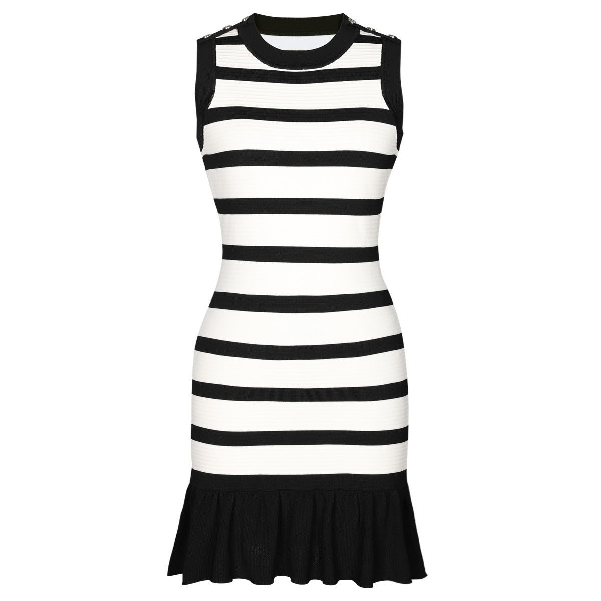 Sleeveless Striped Ruffle Trim Dress