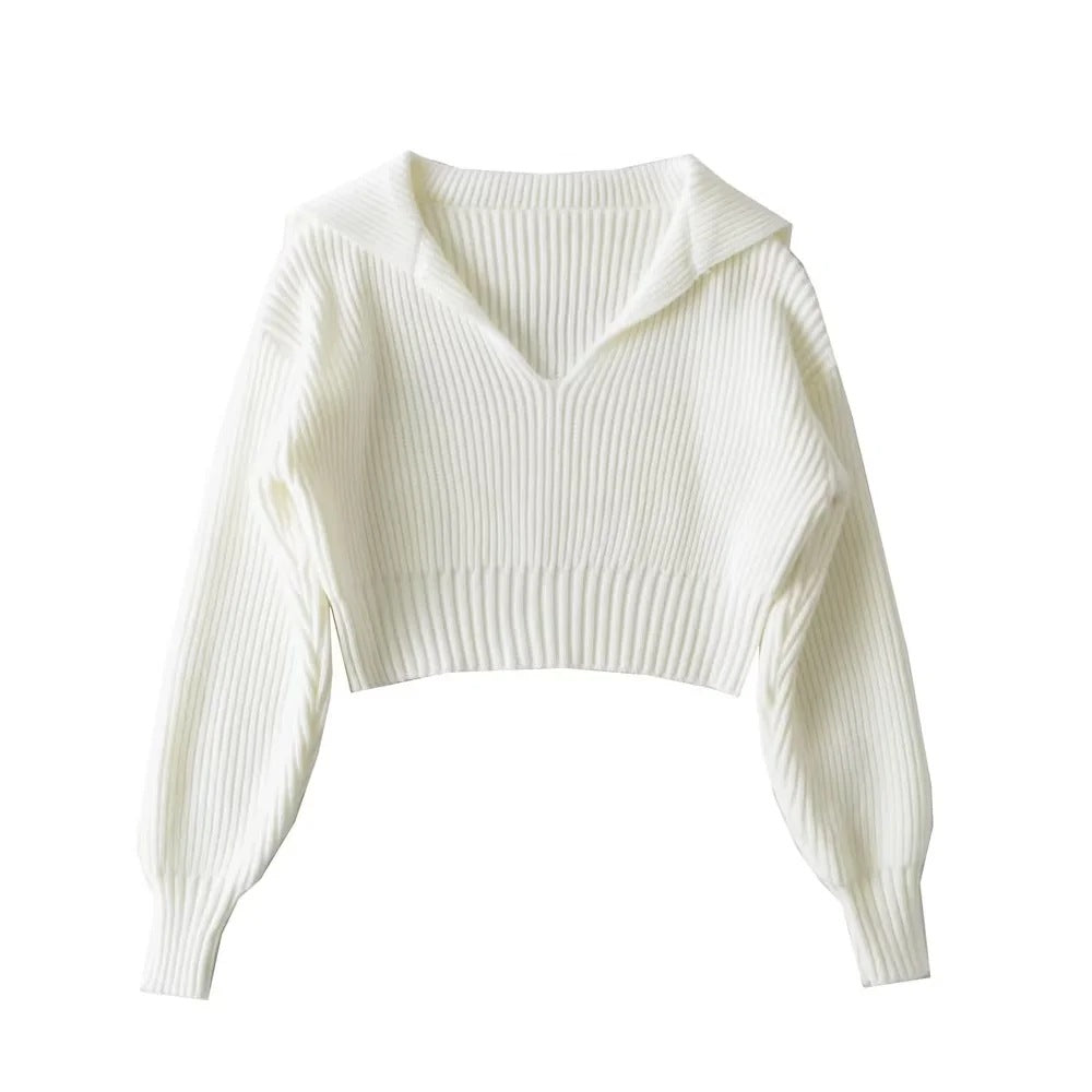 RIbbed Cropped V-Neck Sweater