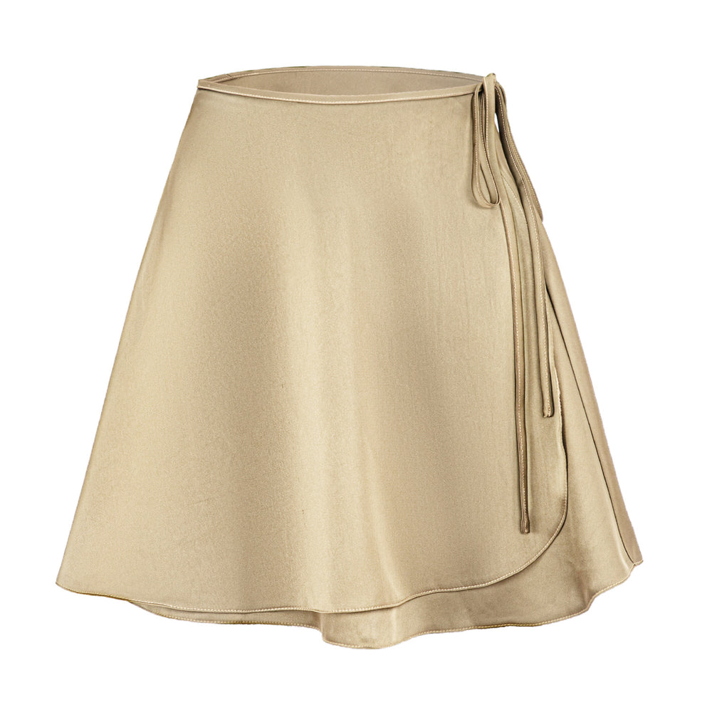 Tied Waist Satin Skater Skirt