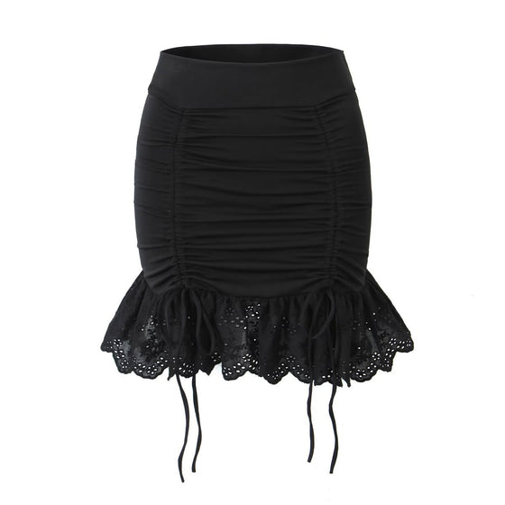 Drawstring Ruffle Hem Mini Skirt