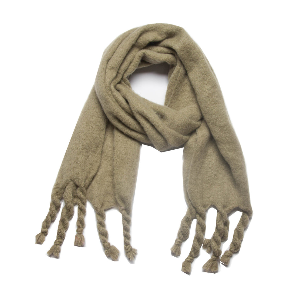 
                      
                        Knotted Fringe Trim Wide Scarf
                      
                    