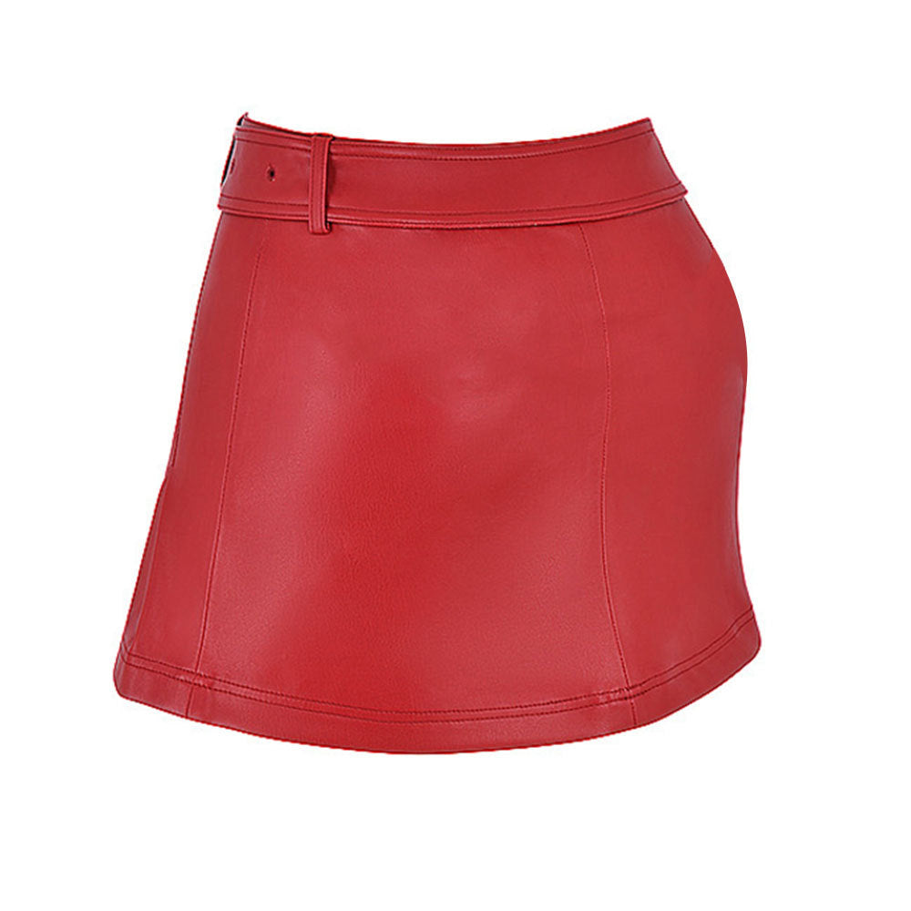 
                      
                        Pleated PU Belted Mini Skirt
                      
                    