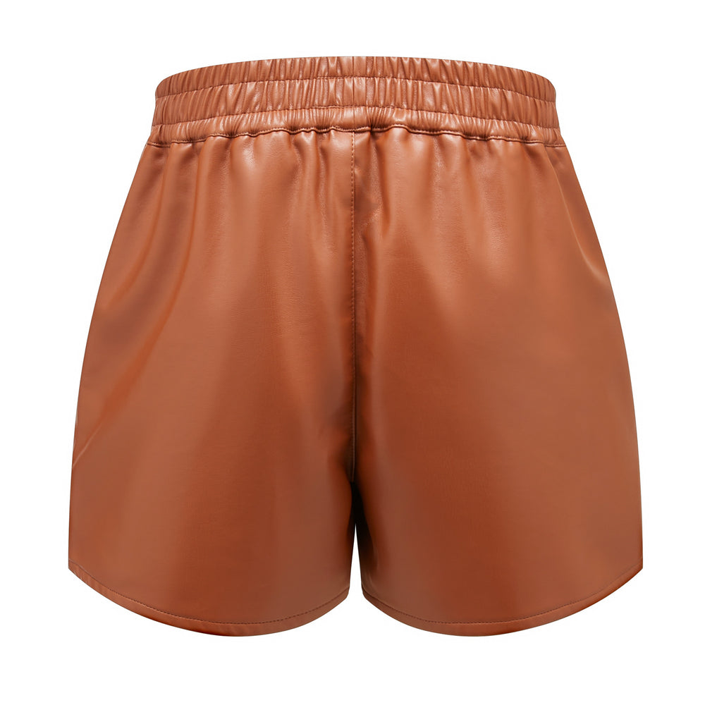 Elastic Waistband Faux Leather Shorts