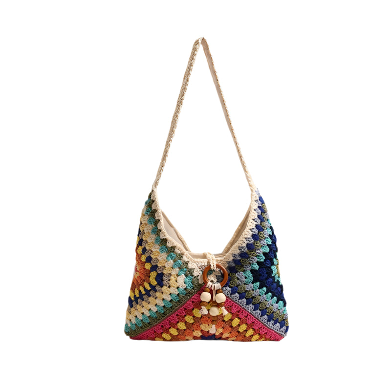 Crochet Woven Striped Shoulder Bag