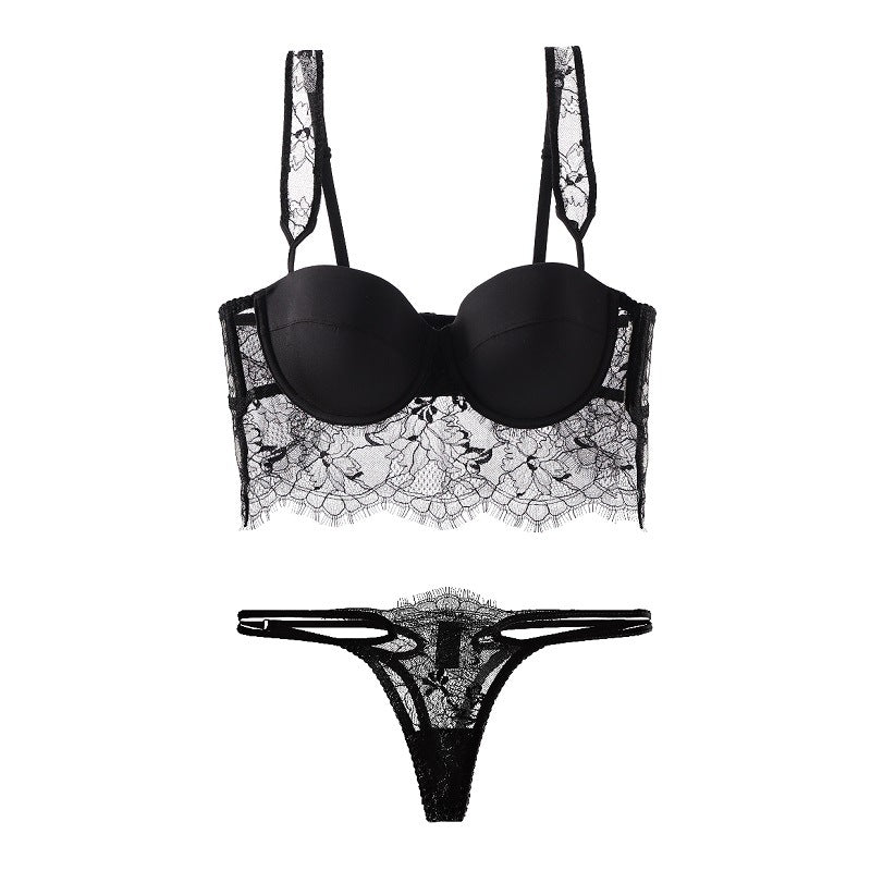 Sheer Lace Trim Bra and Panty Set