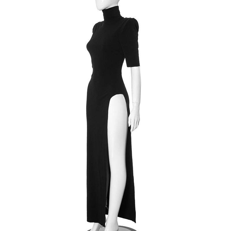 
                      
                        High Slit Short Sleeve Turtleneck Maxi Dress
                      
                    