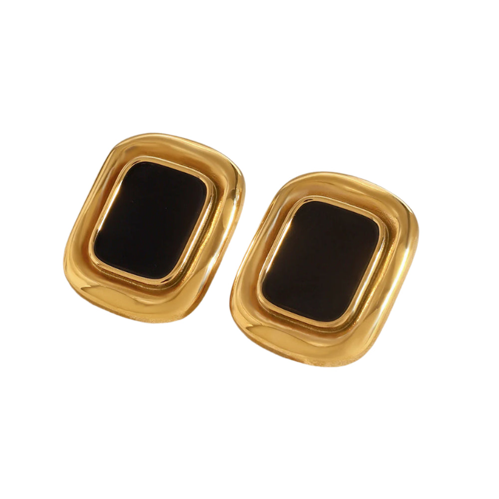 Retro Stainless Steel Resin Square Earrings