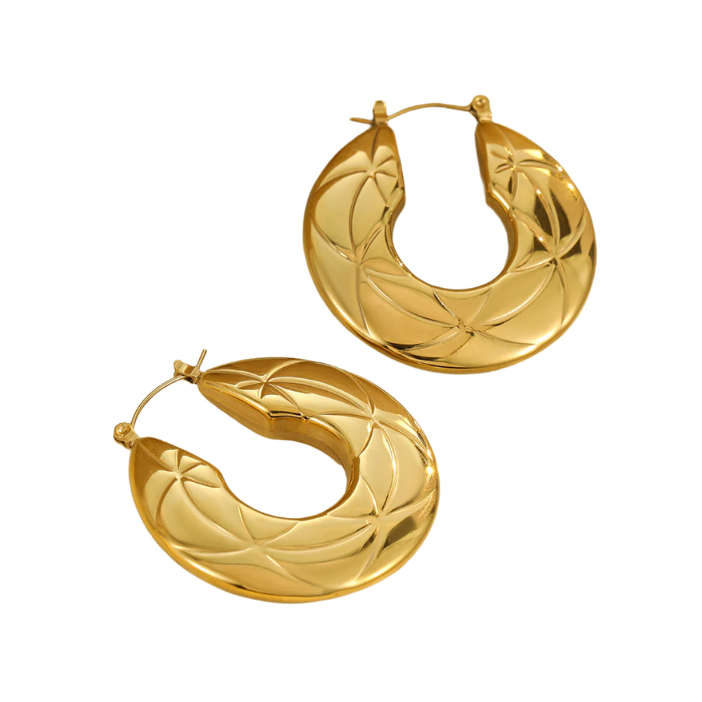 Abstract Textured Gold Hoop Earrings