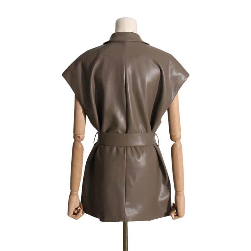 
                  
                    Collared V Neck Wrap Faux Leather Mini Dress
                  
                