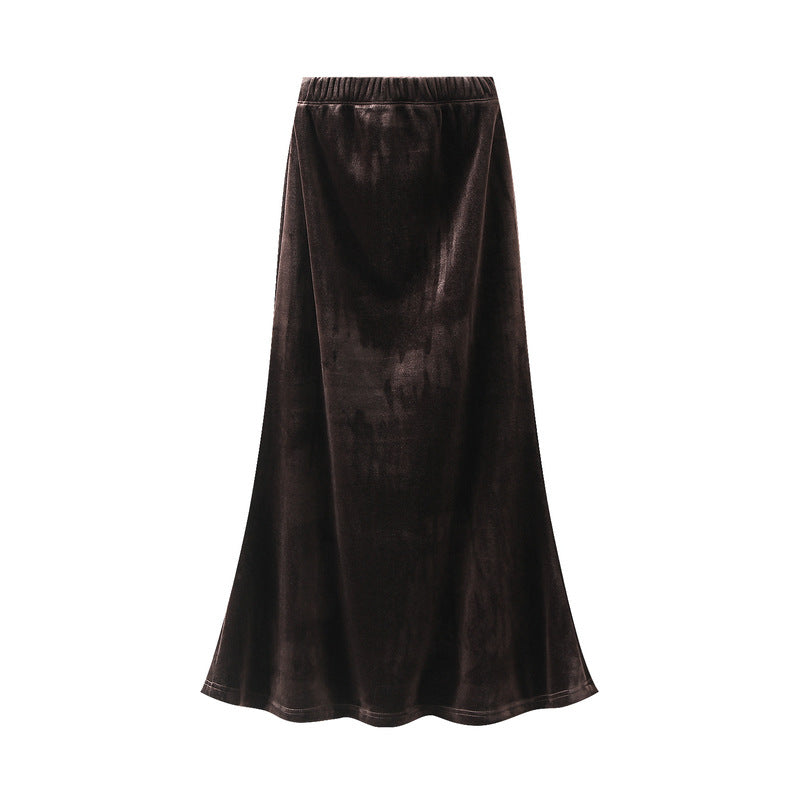 Fishtail High Waist Midi Velvet Skirt