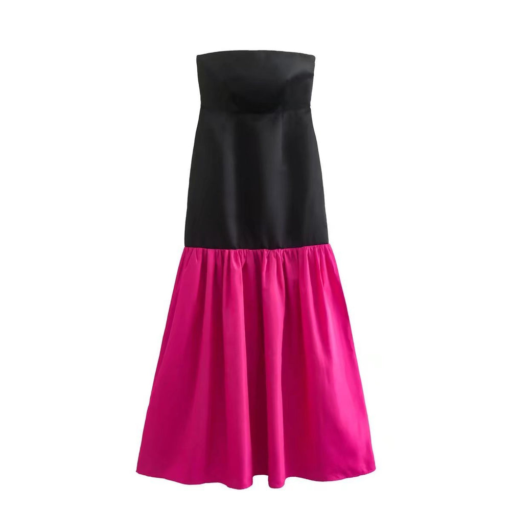 Drop Waist Colorblock Strapless Dress