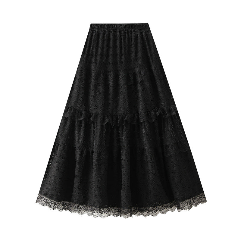 Lace Tiered Embroidered Circle Midi Skirt