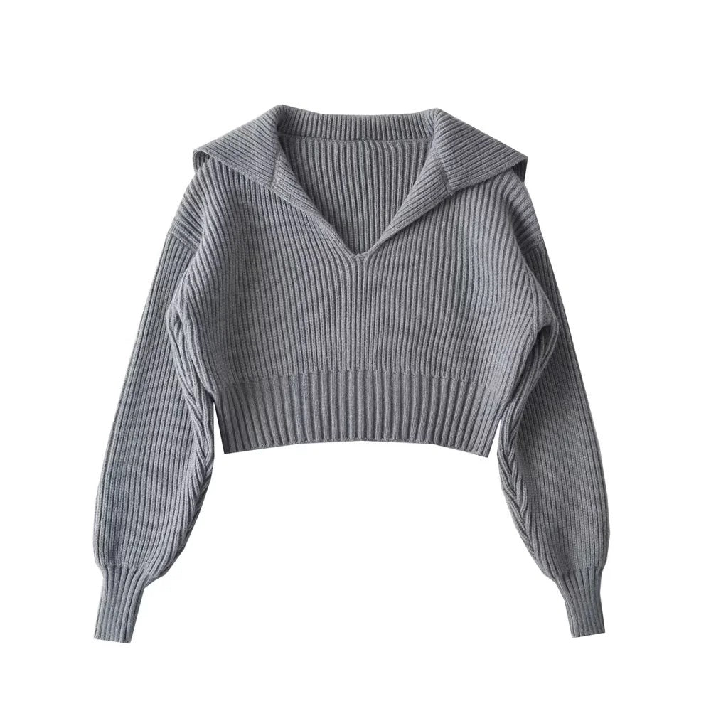 RIbbed Cropped V-Neck Sweater