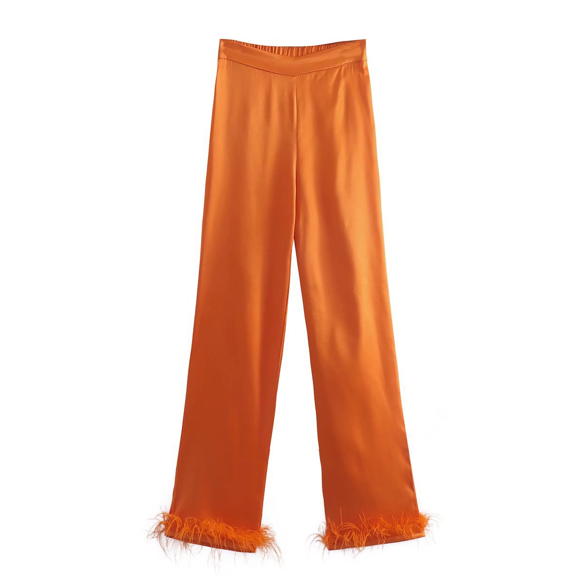 Feather Trim Straight Leg Trousers