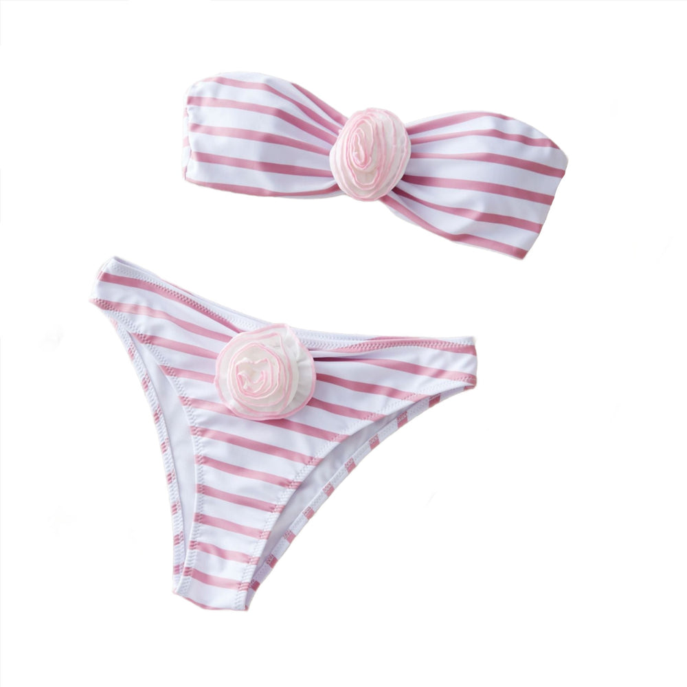 
                      
                        3-D Rosette Strapless Striped Bikini
                      
                    