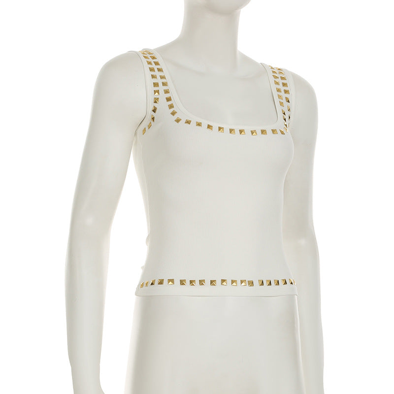 
                  
                    Studded Trim Square Neckline Tank Top
                  
                