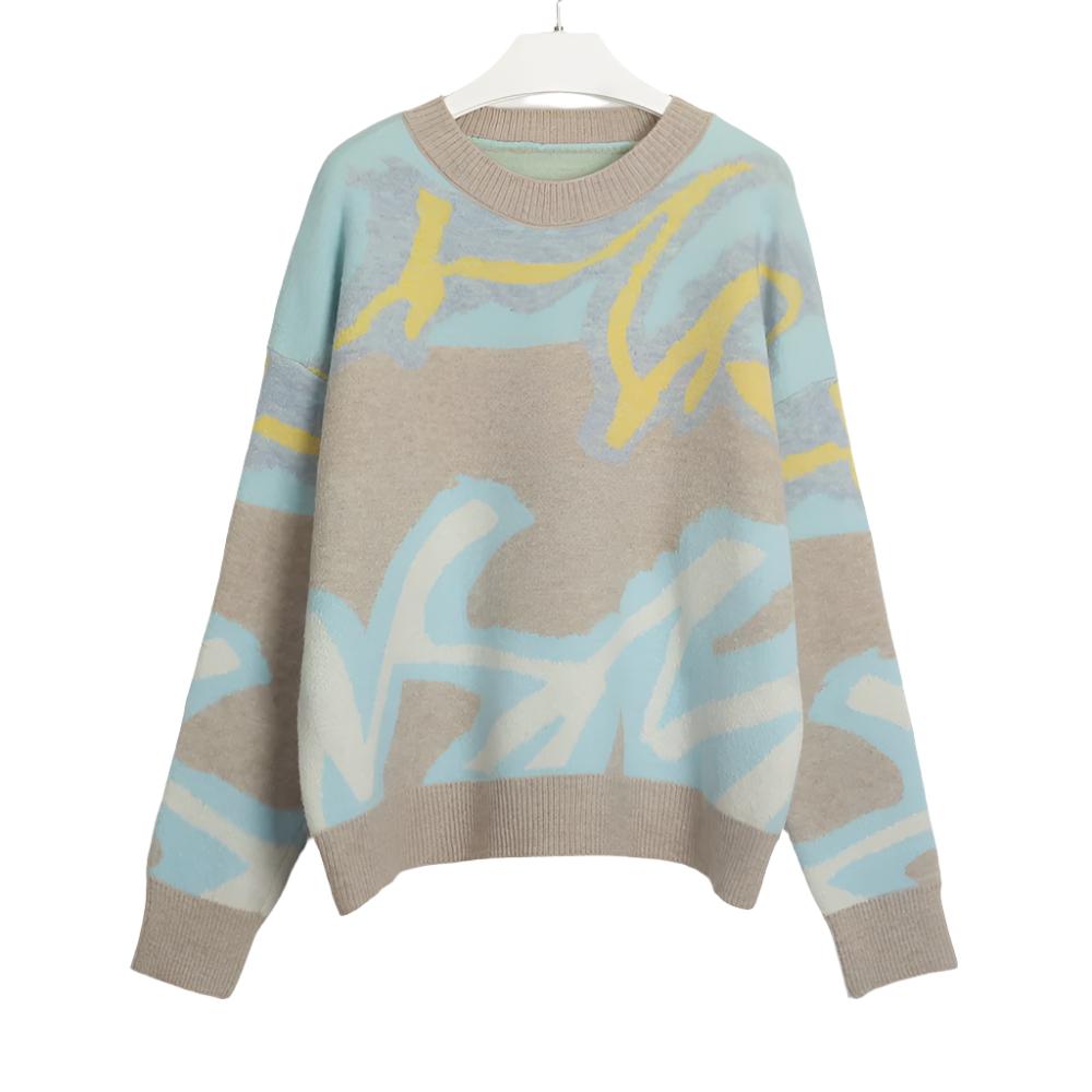 
                      
                        Abstract Print Crew Neck Long Sleeve Sweater
                      
                    